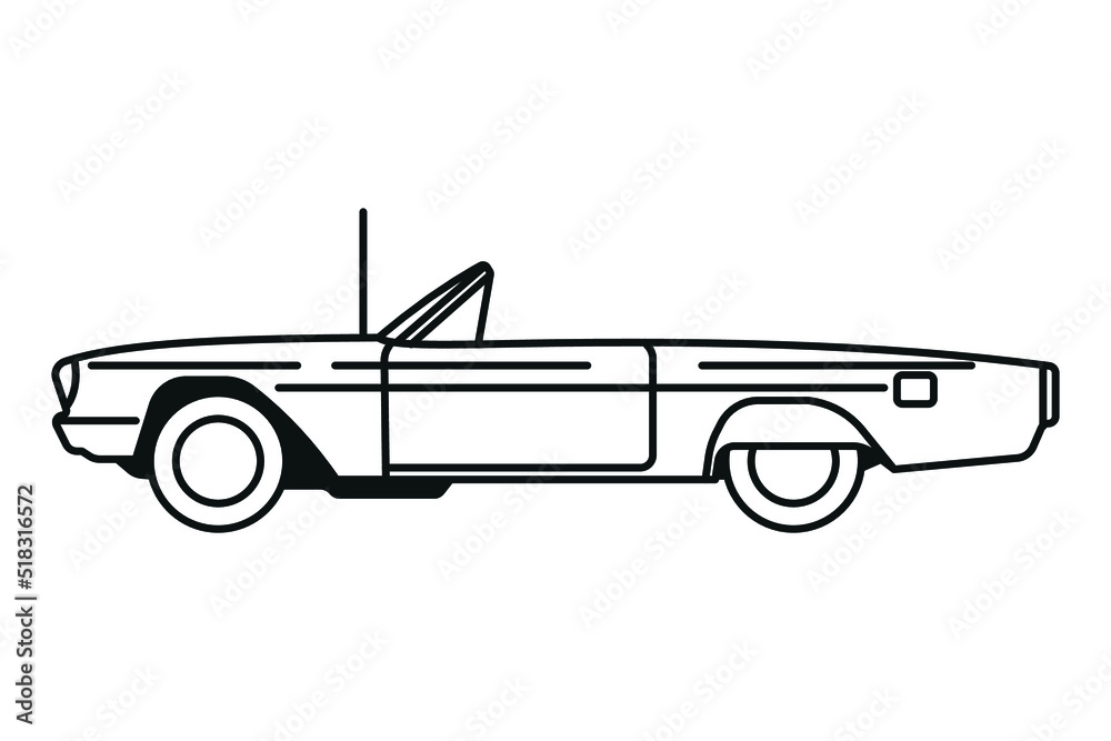 Convertible vintage car icon - editable stroke