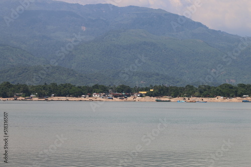 view of the sea and mountains in the morning at Tahirpur, Bangladesh. Natural Beauty.
