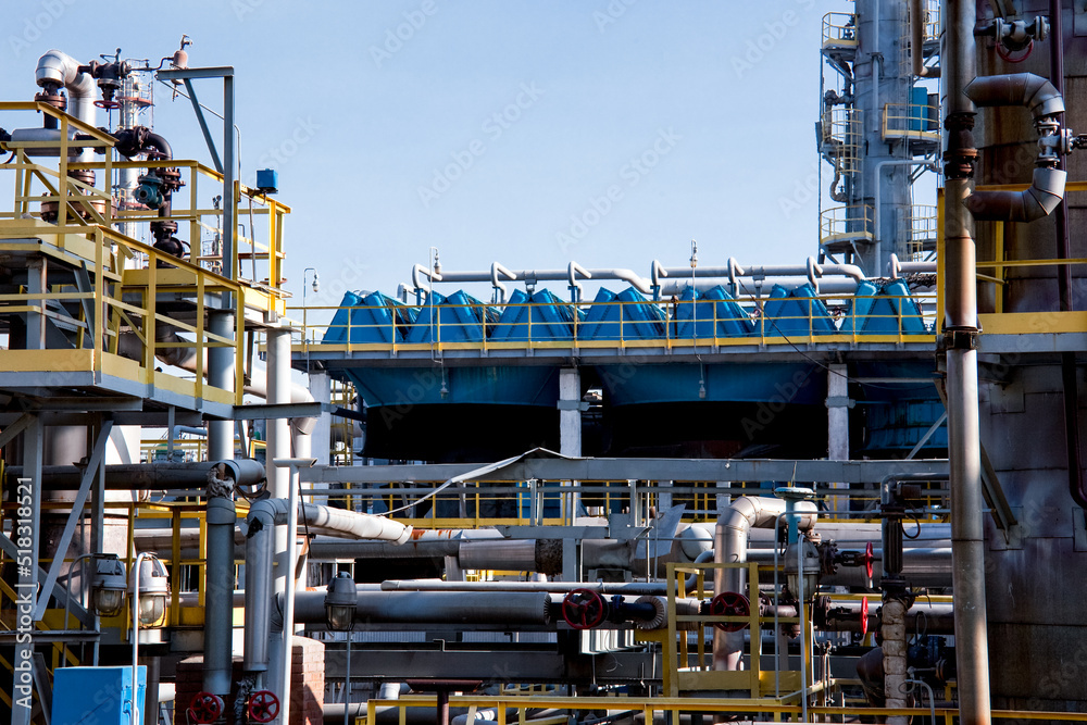 Refinery oil and gas pipelines constructions. Industrial background
