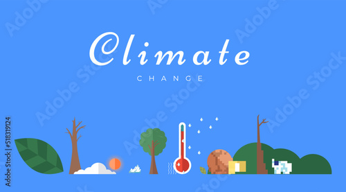 Climate change vector banner template. North Pole, melting glaciers, polar bear on ice floe. Global warming, sea level rise, nature damage. World Environment day. Ecology hazards, air pollution