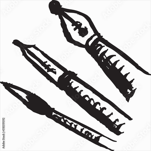Vector, Image of painting brush set, black and white color, with transparent background

