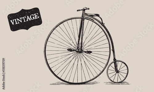 Vintage vehicles. Retro Bicycle Set. Wheel Illustration. Ride Transportation. Travel Antique Transport. Passenger bike. Retro Line Drawing. Engraving Old Transport. Invention Machine. Travel concept