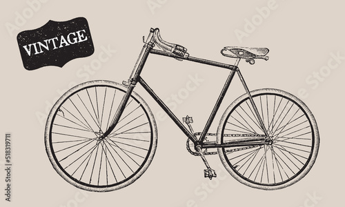 Vintage vehicles. Retro Bicycle Set. Wheel Illustration. Ride Transportation. Travel Antique Transport. Passenger bike. Retro Line Drawing. Engraving Old Transport. Invention Machine. Travel concept