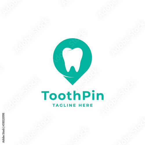 Dentist Location Logo. Tooth and Pin Location Logo Combination. Suitable for Dental Icon