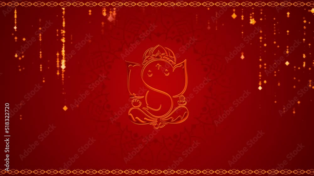 Lord Golden Ganesha Wedding Invitation template With Golden Particles On traditional Background