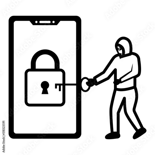 intruder trying to open the door Concept, hacker using anonymous hash keys vector icon design, White Collar Crime symbol, Computer crime Sign, security breakers stock illustration