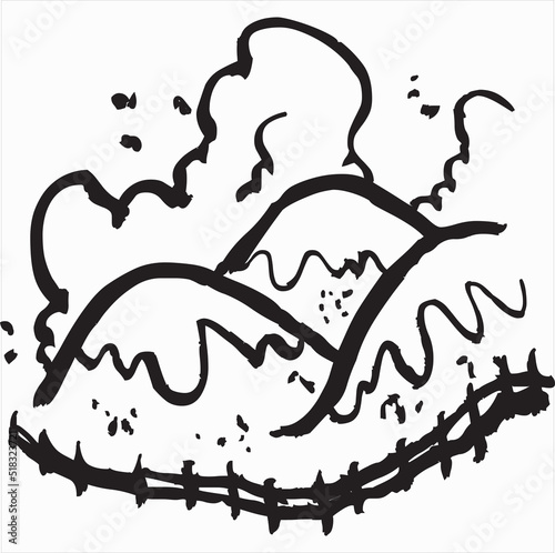 Vector, Image of landscape sketch, black and white color, with transparent background

