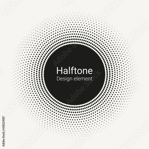 Halftone radial pattern backdrop. Vector dotted retro background. Halftone vector object. Abstract halftone design element.
