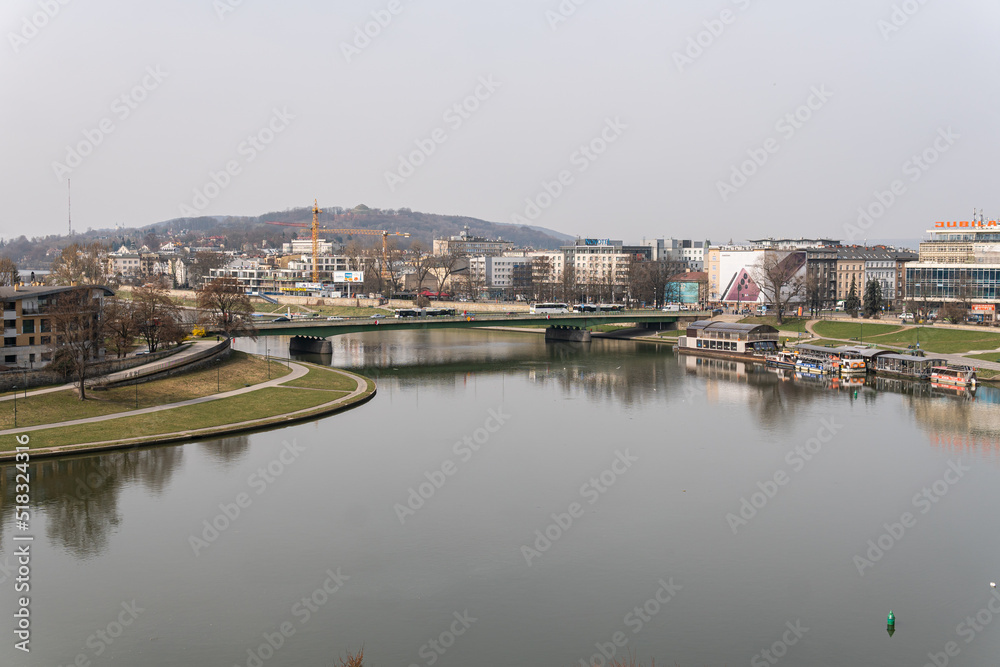 Poland, Krakow – March 30, 2022: Wawel Hill, Wawel Royal Castle, center, sightseing, place of interest