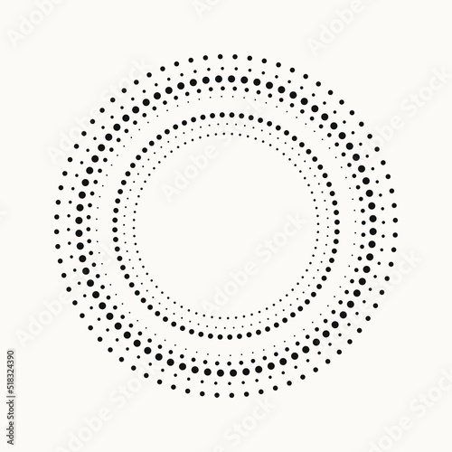 Halftone design element. Abstract background. Dotted round logo. Halftone swirl object. Halftone dots circle texture, pattern, object. Vector art illustration.
