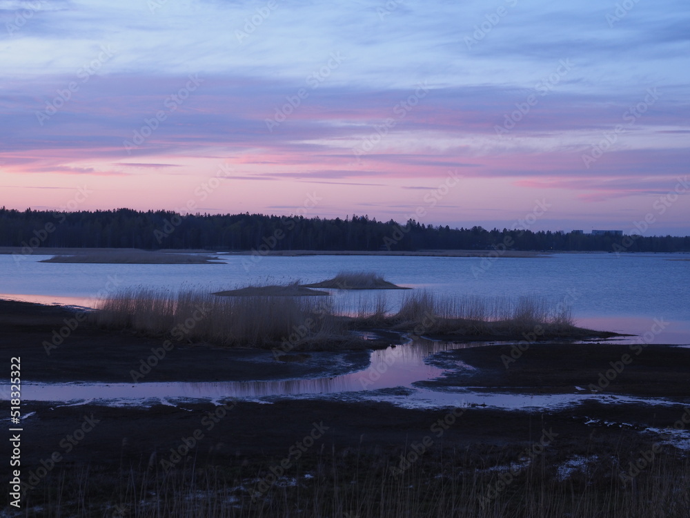 Fototapeta premium Dusk at swamp in Laajalahti, Espoo Finland