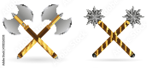 set of realistic sword warrior with metal shield. eps vector
