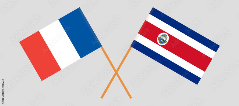 Crossed flags of France and Costa Rica. Official colors. Correct proportion