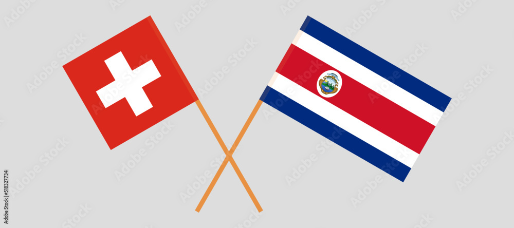 Crossed flags of Switzerland and Costa Rica. Official colors. Correct proportion