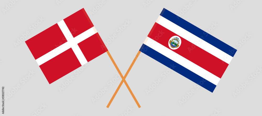 Crossed flags of Denmark and Costa Rica. Official colors. Correct proportion
