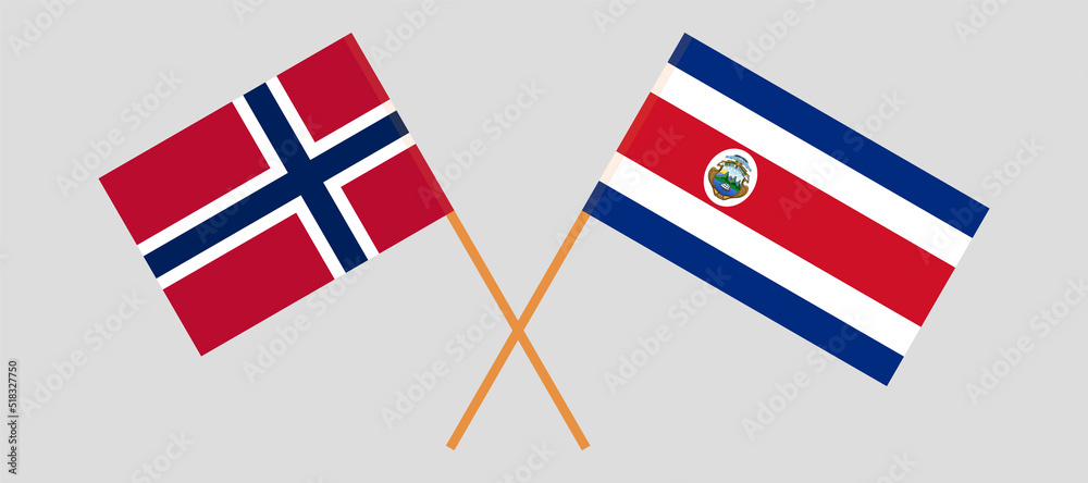 Crossed flags of Norway and Costa Rica. Official colors. Correct proportion
