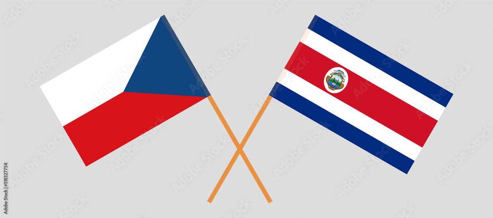 Crossed flags of Czech Republic and Costa Rica. Official colors. Correct proportion