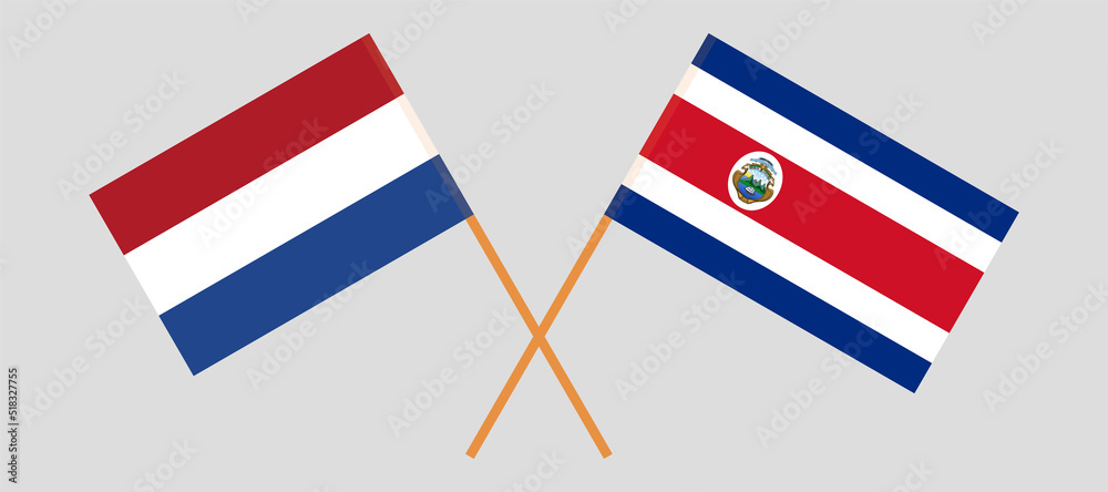 Crossed flags of the Netherlands and Costa Rica. Official colors. Correct proportion