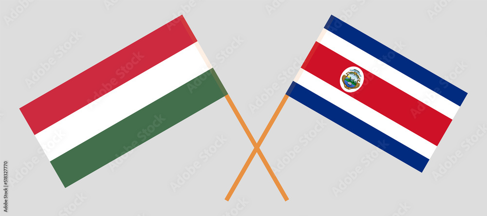 Crossed flags of Hungary and Costa Rica. Official colors. Correct proportion