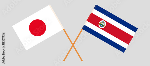 Crossed flags of Japan and Costa Rica. Official colors. Correct proportion