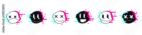 Cool rave glitch face icon. Flat style illustration isolated on white background. Vector EPS 10