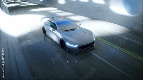 Futuristic sci fi tunnel. futuristic sport car. 3d rendering. © 3D motion