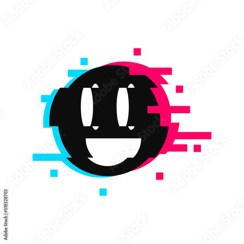 Cool rave glitch face icon. Flat style illustration isolated on white background. Vector EPS 10