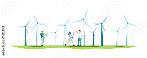 Eco life. Solar panels. People live eco life. Vector.