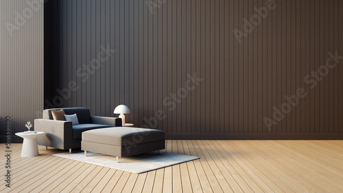 Modern living room and Black - Brown wall background - 3D rendering