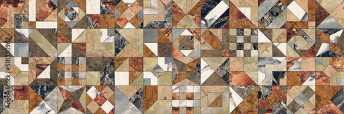 abstract geometric background. Mixed wall mosaic tiles with artificial marble stone texturesModern wallpaper