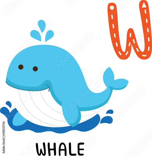 Illustration Isolated Animal Alphabet Letter W-Whale
