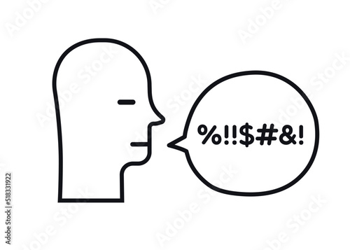 Bad swear talk man with bubble line style, broken communication concept illustration hand draw line style. Hard speaking, abusing talk, depression, stress discussion, anxiety, obscene behavior. 10 eps
