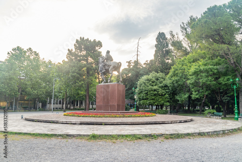 Sunny view on Equestrian Monument Nicholas I of Montenegro (Nikola I Petrovic-Njegos) in Podgorica, Montenegro.