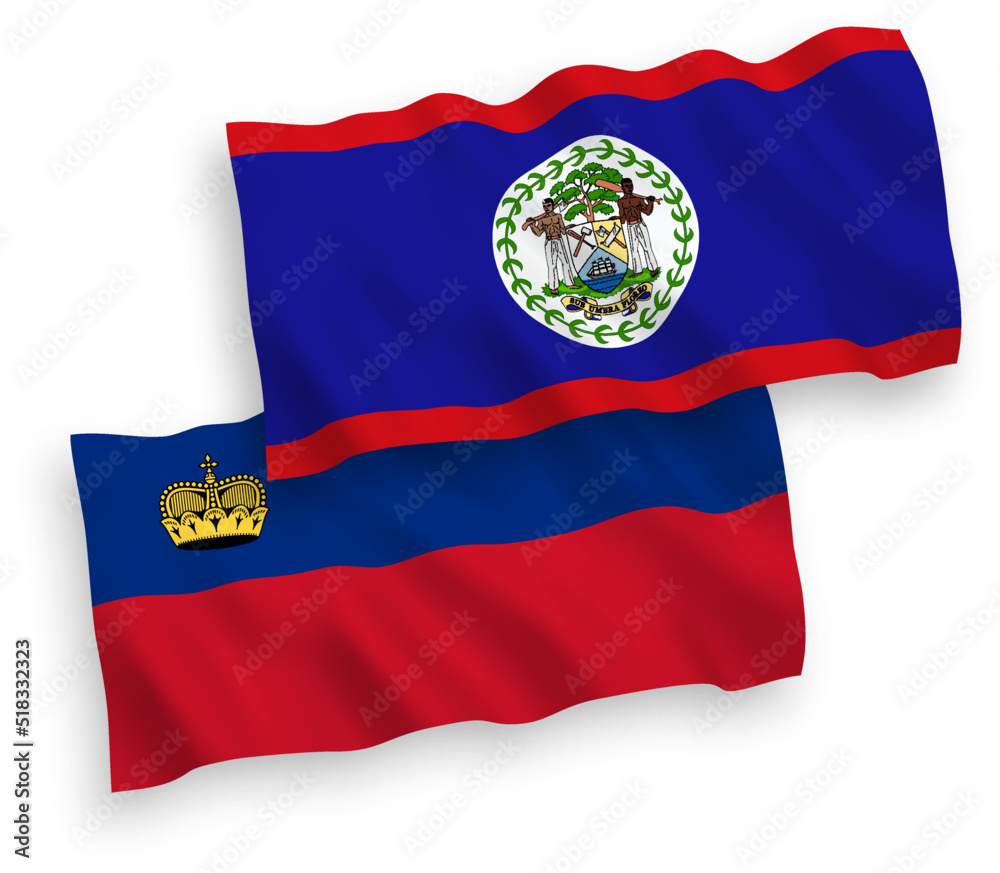 Flags of Liechtenstein and Belize on a white background Flags of Liechtenstein and Belize on a white background