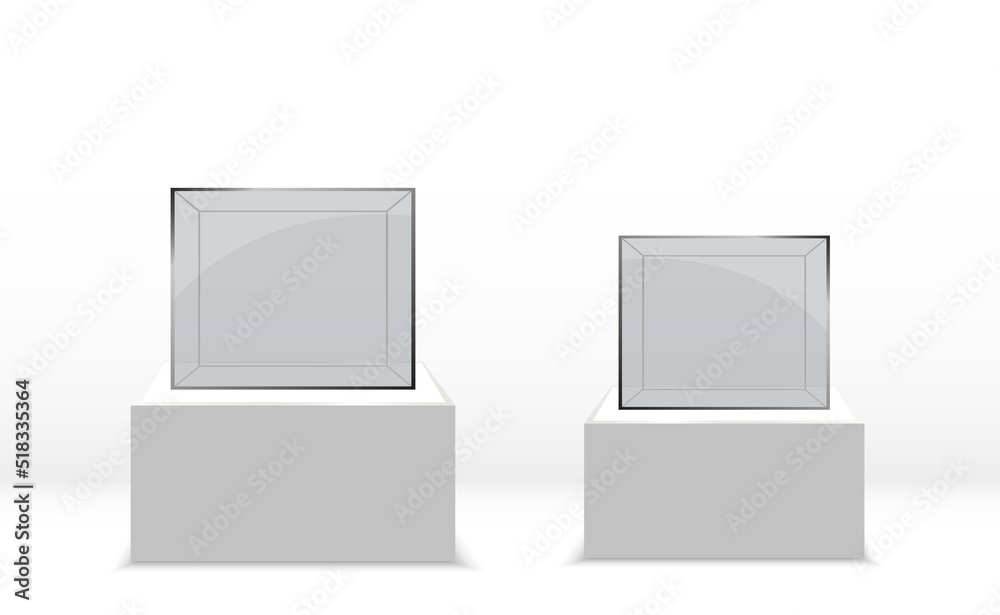 Realistic glass box or container on a white stand Realistic glass box or container on a white stand