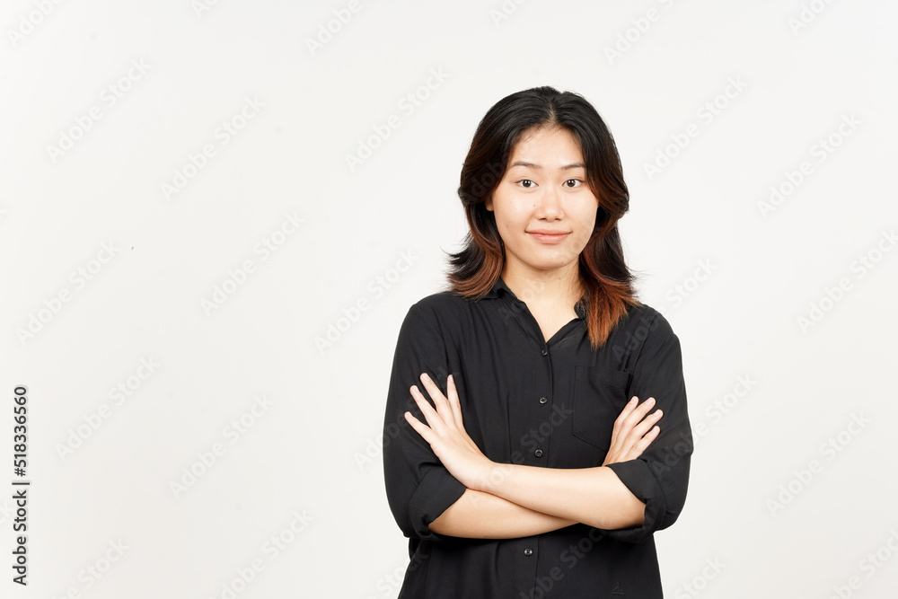 Smiling and folding arms of Beautiful Asian Woman Isolated On White Background Smiling and folding arms of Beautiful Asian Woman Isolated On White Background