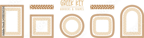 Greek key frames and borders collection. Decorative ancient meander, greece ornamental set, repeated geometric motif. Fframes consist from tiny bricks, easy to resize or change frames proportion