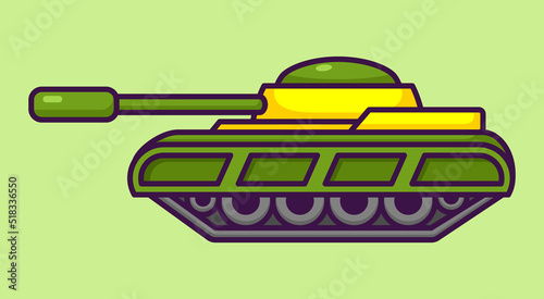 Cute War Machine Tank in Cartoon. Vehicle Vector Illustration. Flat Style Concept.