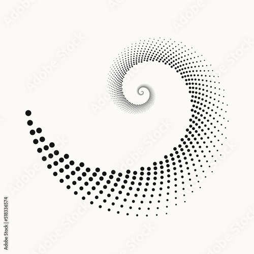 Halftone abstract spiral background. Dotted abstract concentric circle backdrop. Spiral, swirl, twirl halftone design element for various purposes.