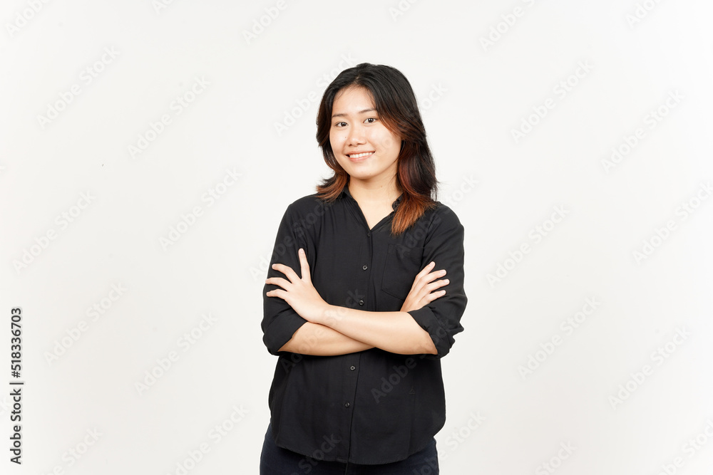 Smiling and folding arms of Beautiful Asian Woman Isolated On White Background Smiling and folding arms of Beautiful Asian Woman Isolated On White Background