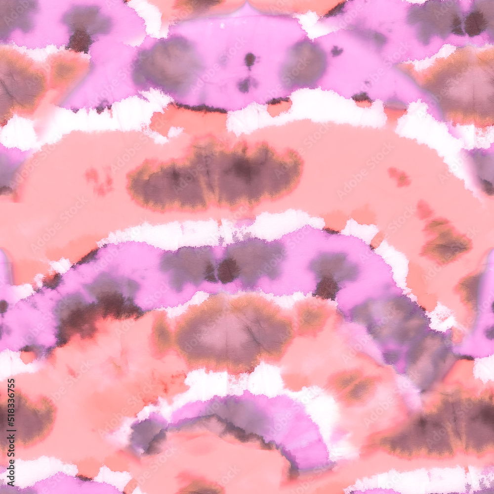 Obraz premium Seamless Pink Graphic Bright Background. Repeated Tie Dye Artwork Painting. Seamless Pink Dyed Purple Tie Dye Paper Shirt. Repeated Pink Color Colorful Tie Dye Banner Textile.