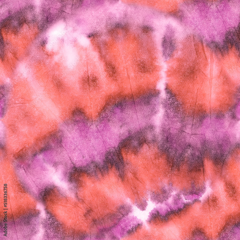 Seamless Pink Artistic Colorful Pattern. Repeated Tie Dye Effect Design. Seamless Pink Graphic White Tie Dye Clothe Print. Repeated Pink Abstract Purple Tie Dye Ink Painting.