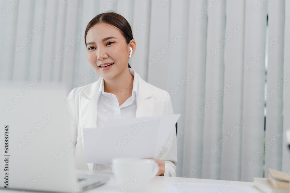 Start up Confident young asian businesswoman working in webcam group video call conference technology Start up Confident young asian businesswoman working in webcam group video call conference technology
