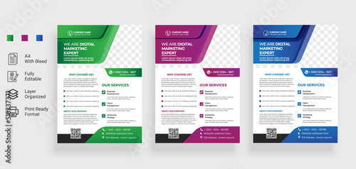 Modern corporate flyer. 3 colors are used here. It's suitable for marketing, advertising, branding, and promotion of any corporate company.