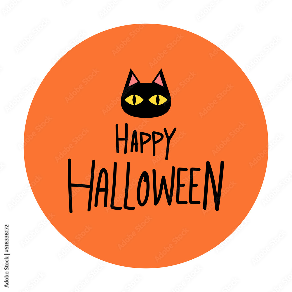 Black cat banner. Black kitten. Funny Cute kawaii cartoon baby character. Happy Halloween. Flat design. White background. Vector