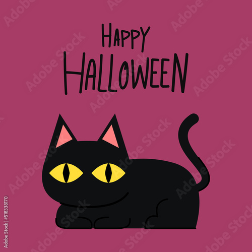Black cat banner. Black kitten. Funny Cute kawaii cartoon baby character. Happy Halloween. Flat design. White background. Vector