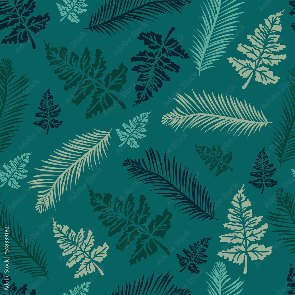 Botanical seamless pattern with green branches, leaves and fern illustrations. Floral Design. Perfect for invitations, wrapping paper, textile, fabric, poster, packing