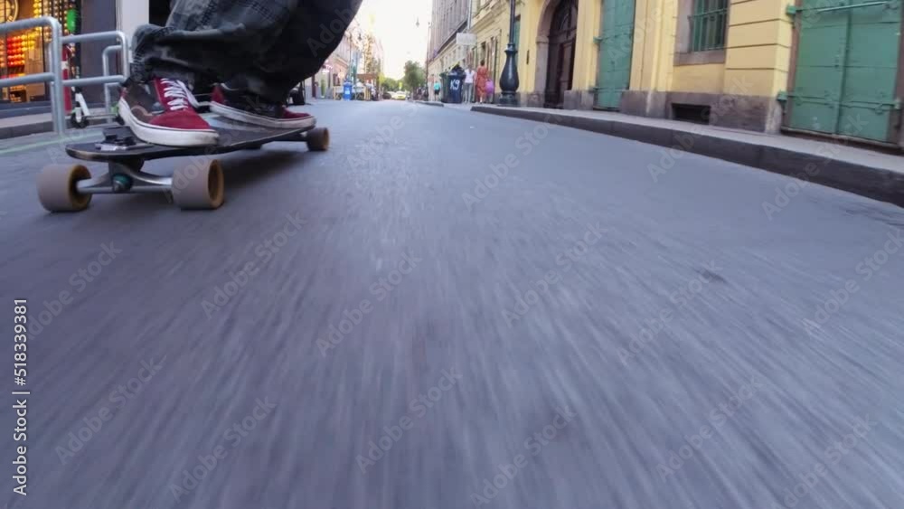 skateboard in Budapest, close up on foot.