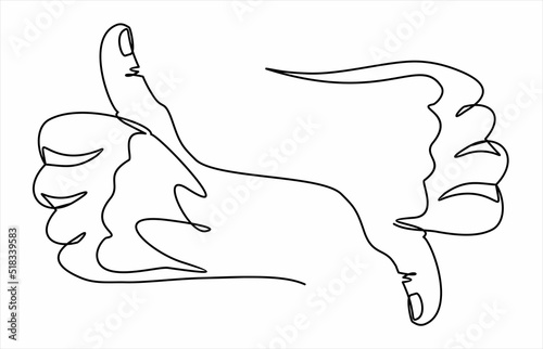continuous line drawing of a hands showing a great sign and bad sign