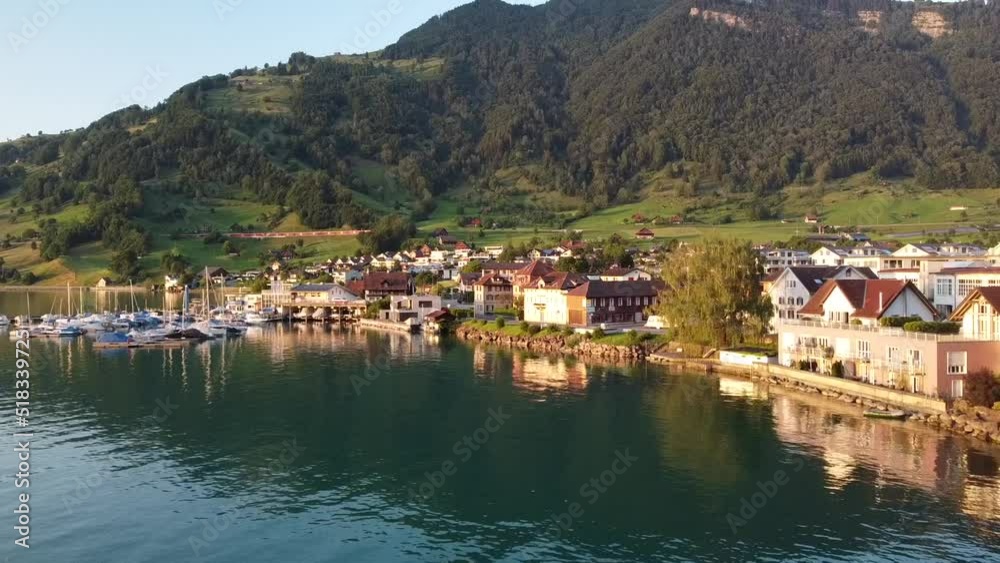 Luxurious House At Swiss Lake From Drone View